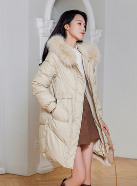 Lucidy/鲁思蒂羽绒服女冬季2024年新款时尚保暖中长款白鸭绒外套