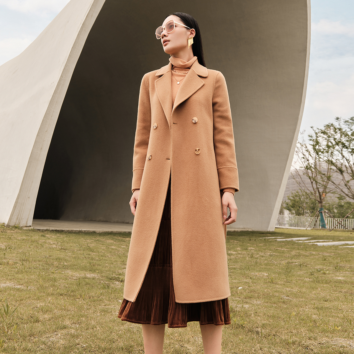 鲁思蒂长款羊毛双面呢大衣