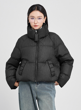 鲁思蒂黑色短款羽绒服2024新款女冬季轻薄保暖宽松显瘦白鸭绒外套