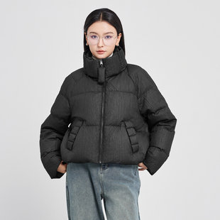 鲁思蒂黑色短款羽绒服2024新款女冬季轻薄保暖宽松显瘦白鸭绒外套