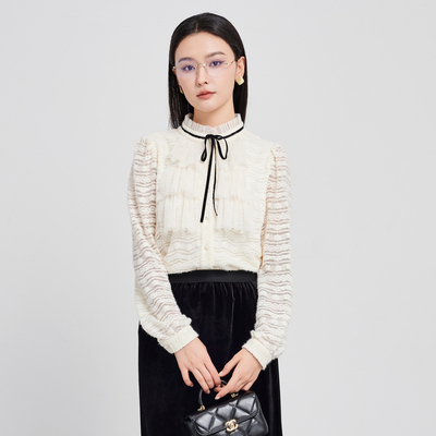 鲁思蒂蕾丝长袖打底衬衫设计感