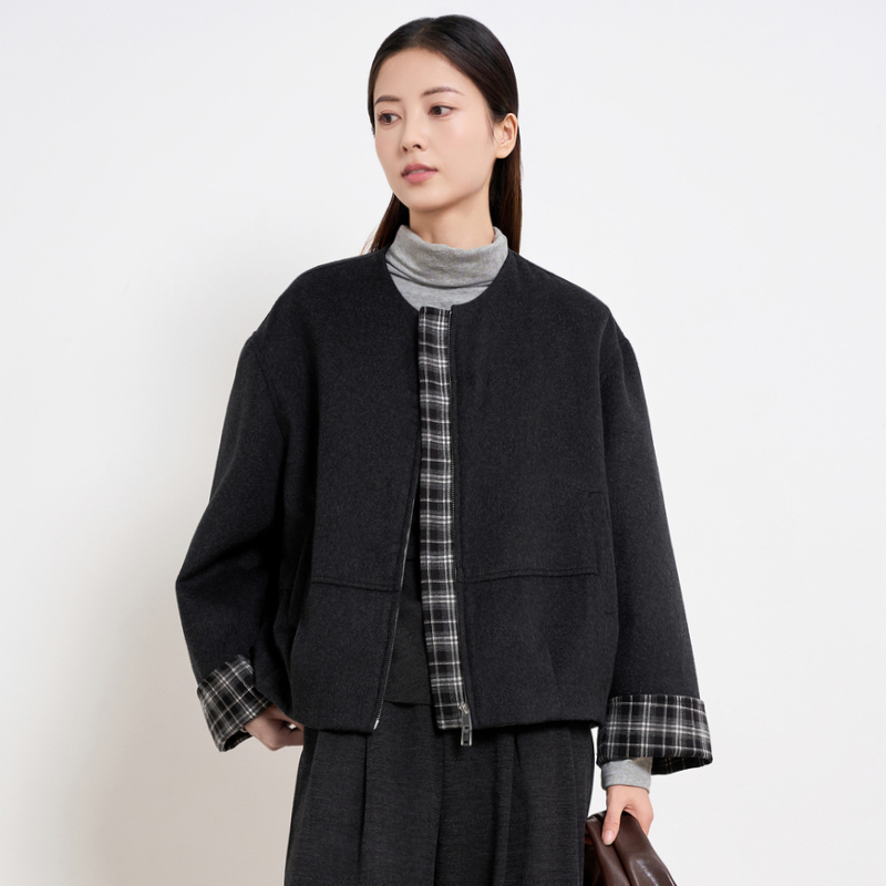 鲁思蒂深灰色时尚毛呢外套