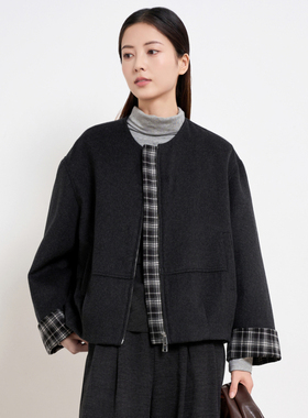 鲁思蒂灰色毛呢外套女2025秋冬新款高级显瘦时尚短款羊毛外套