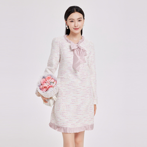 鲁思蒂小香风长袖连衣裙2026新款女春秋季小个子气质时尚显瘦裙子