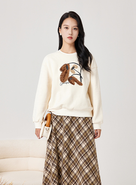 Lucidy/鲁思蒂加绒卫衣女2024新款秋冬圆领时尚休闲加厚套头上衣