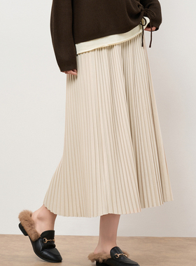 鲁思蒂都市优雅垂感褶裥A字裙2025秋冬新款气质百搭氛围感半身裙