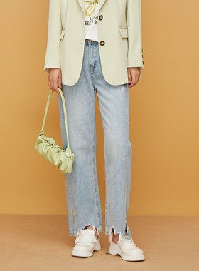 Lucidy/鲁思蒂直筒宽松水洗牛仔裤女2024新款春秋季垂感休闲裤子