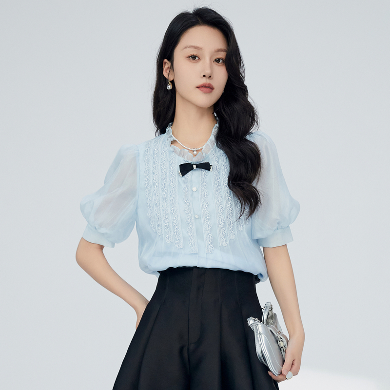 鲁思蒂短袖衬衫2024新款女夏季设计感小众时尚休闲小个子开衫上衣