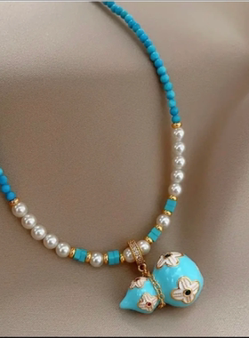 新中式珐琅四叶草葫芦珍珠吊坠女