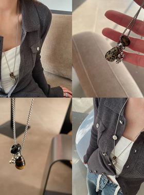 钛钢项链博主同款天然石葡萄串吊坠小众高级感长款毛衣链可调节