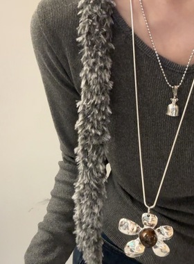 跨境专供亚马逊新款钱袋项链长款项链花朵仿古时尚百搭毛衣链