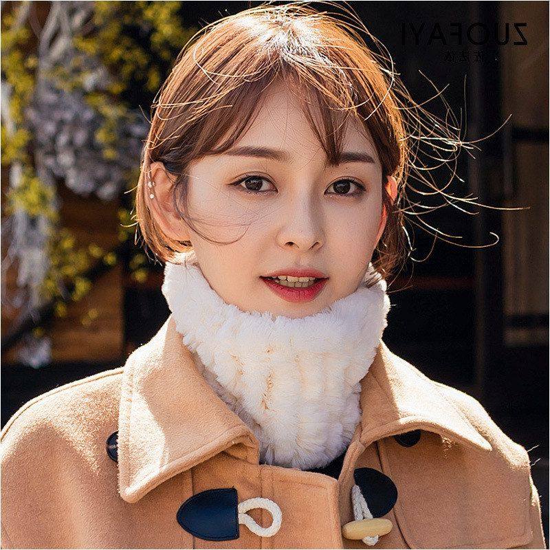 韩版女士冬季皮草围脖獭兔毛弹力编织毛毛围巾百搭保暖套头小脖套