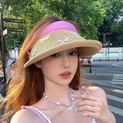 彩色蝴蝶结遮阳帽大帽檐海边度假