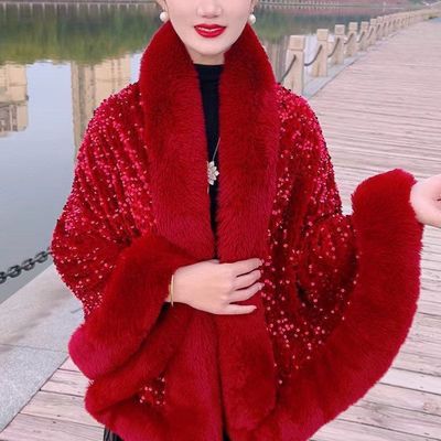 披肩加绒外斗篷新款披肩毛领保暖