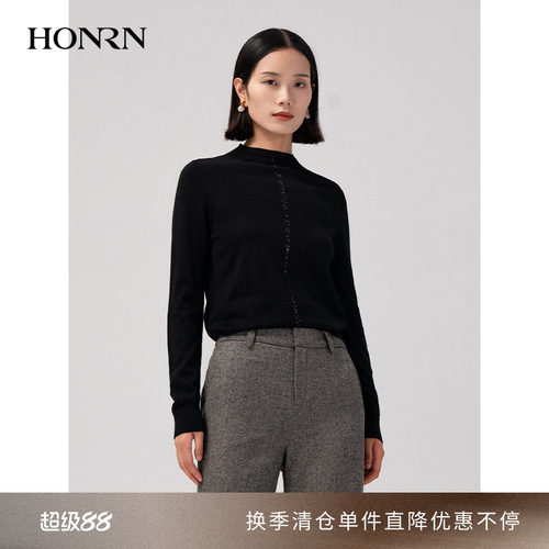 HONRN/红人羊毛烫钻套头针织衫