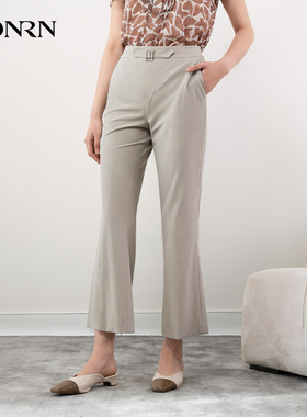 HONRN/红人时尚灰色裤子微喇修身显瘦休闲裤女夏薄款HH22OK808