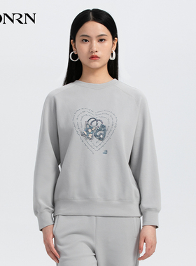 HONRN/红人休闲宽松灰色长袖圆领卫衣外套无帽女春秋款HH33SY067