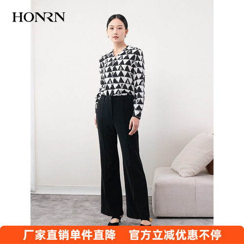 HONRN/红人黑白色修身长袖衬衫