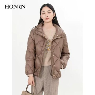 HONRN/红人时尚轻薄白鹅绒短款连帽羽绒服外套女款冬季HH55YR089