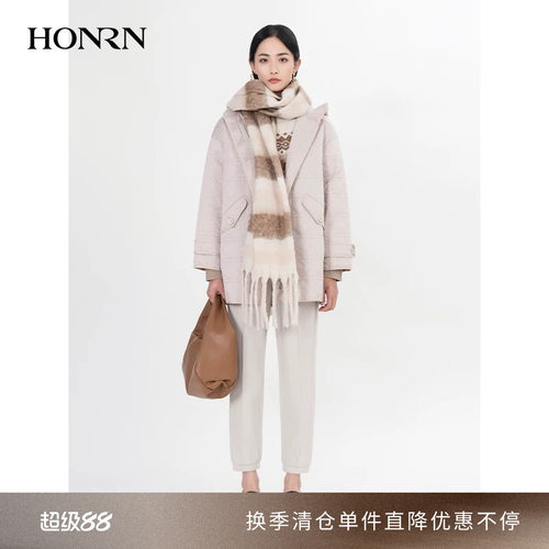 红人菱格连帽中长款冬季棉服女