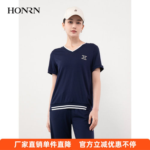 HONRN/红人修身显瘦烫钻v领T恤