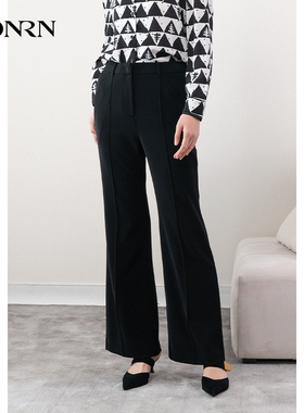 HONRN/红人黑色宽松直筒长裤子显瘦微喇休闲裤女春秋HH11OK375
