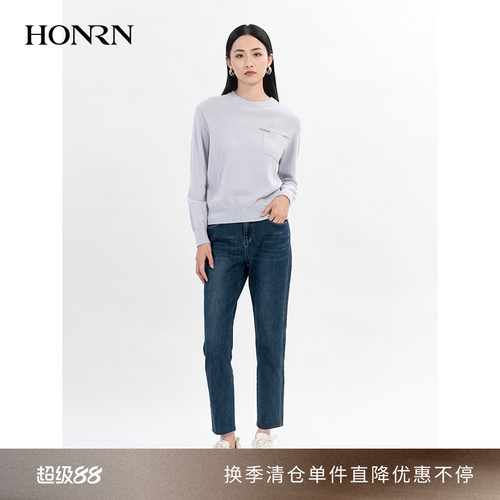 HONRN/红人羊毛圆领针织衫上衣