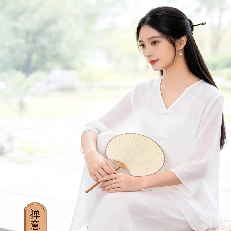 夏季禅意风仙气疗愈禅服新中式国风套装茶服茶艺师服装冥想疗愈服