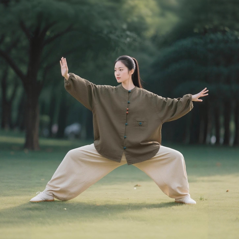 禅修居士太极女款高端棉麻八段锦练功服新款中式素衣禅修服三件套