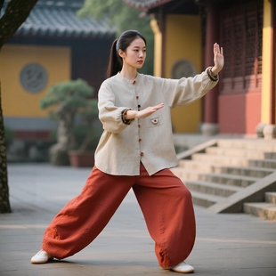 春秋长袖 棉麻唐装 太极拳太极服女款 禅意女装 八段锦练功服对襟开衫