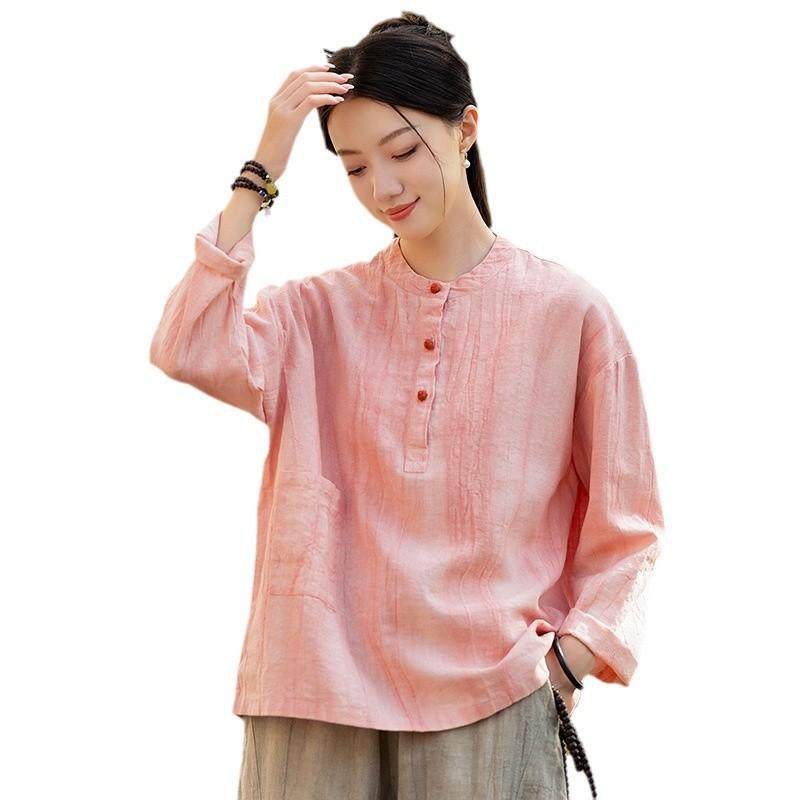 加绒新中式修行禅服衬衫原创春秋棉麻盘扣夏季套装寺院居士服女款