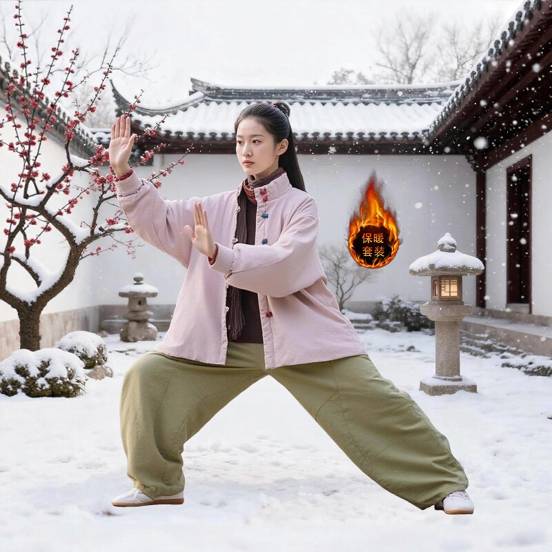 太极棉袄中式国风冬季八段锦练功服女士游龙拳练功服棉麻夹棉外套
