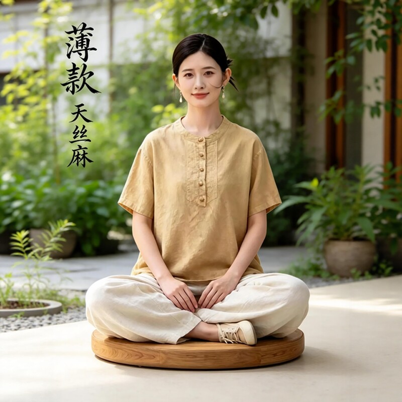 新中式禅意风打坐冥想疗愈师高级禅服女套装天丝麻衬衫禅修居士服
