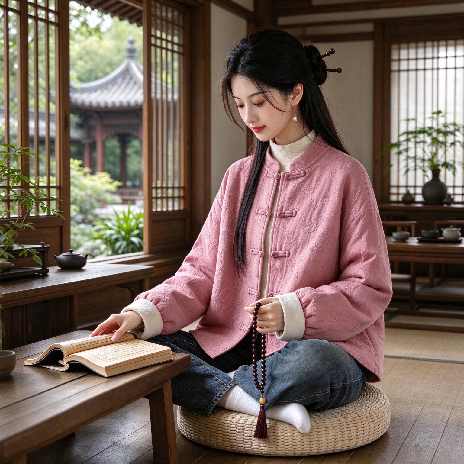 春秋新款女式中国风佛系禅服棉麻提花开衫禅意修行居士禅服女外套