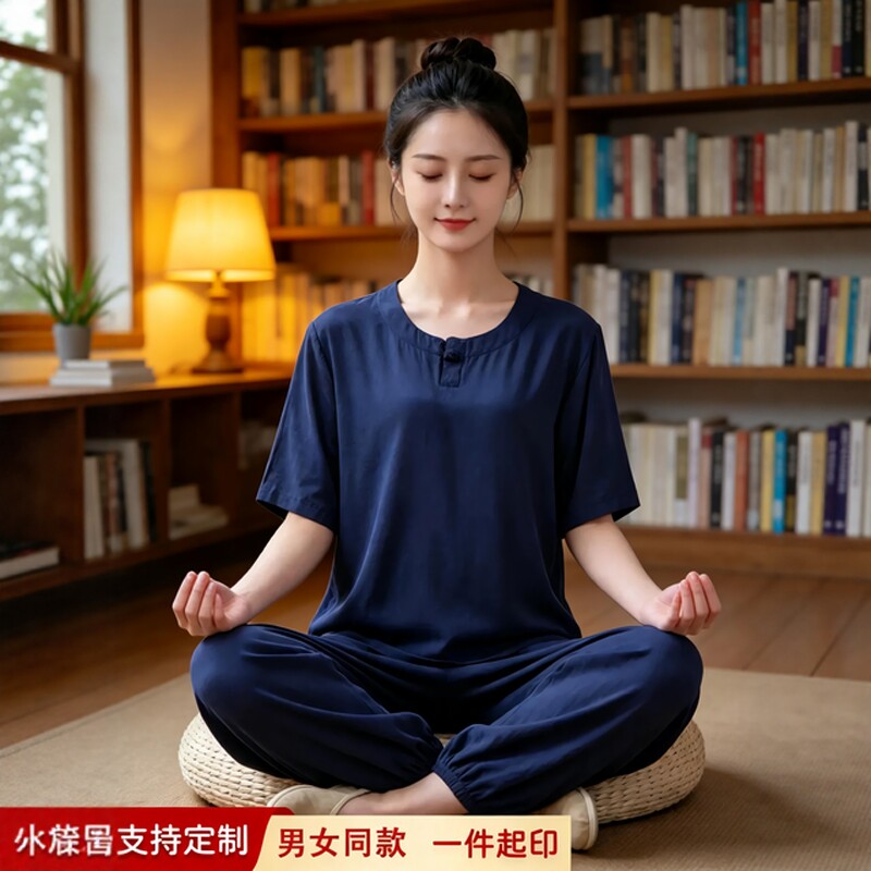 夏季中式禅服女棉绸禅修居士服禅意佛系女装打坐冥想疗愈师太极服