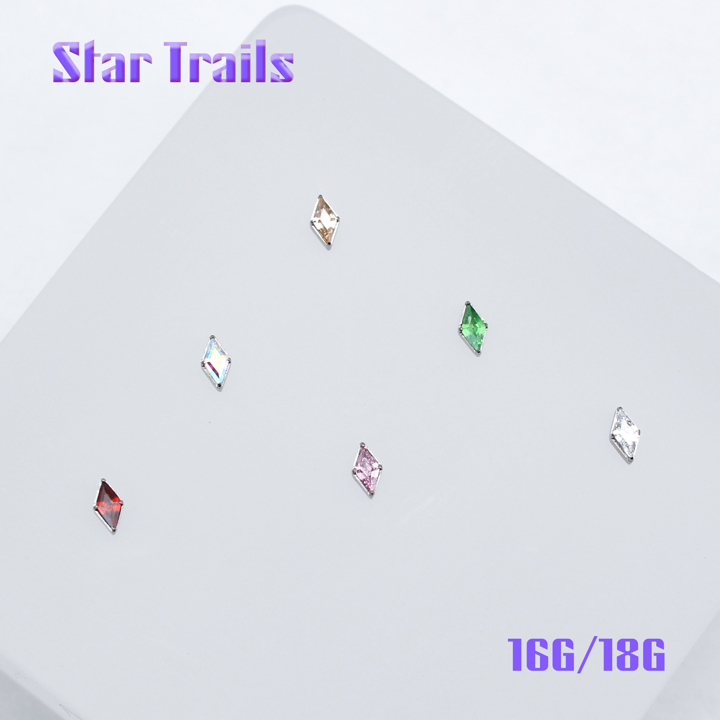 StarTrails mini菱形宝石 f136钛合金内螺纹耳钉耳骨钉 16G/18G