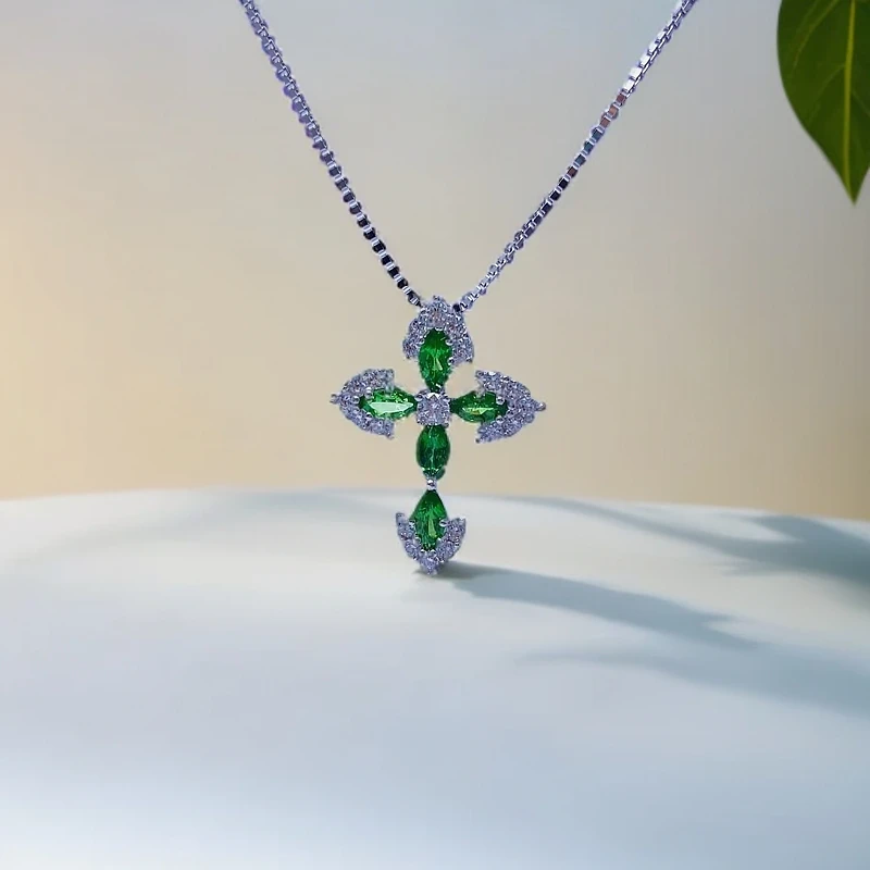 天然沙弗莱吊坠项链女款时尚百搭简约风格饰品礼物送女友S925银