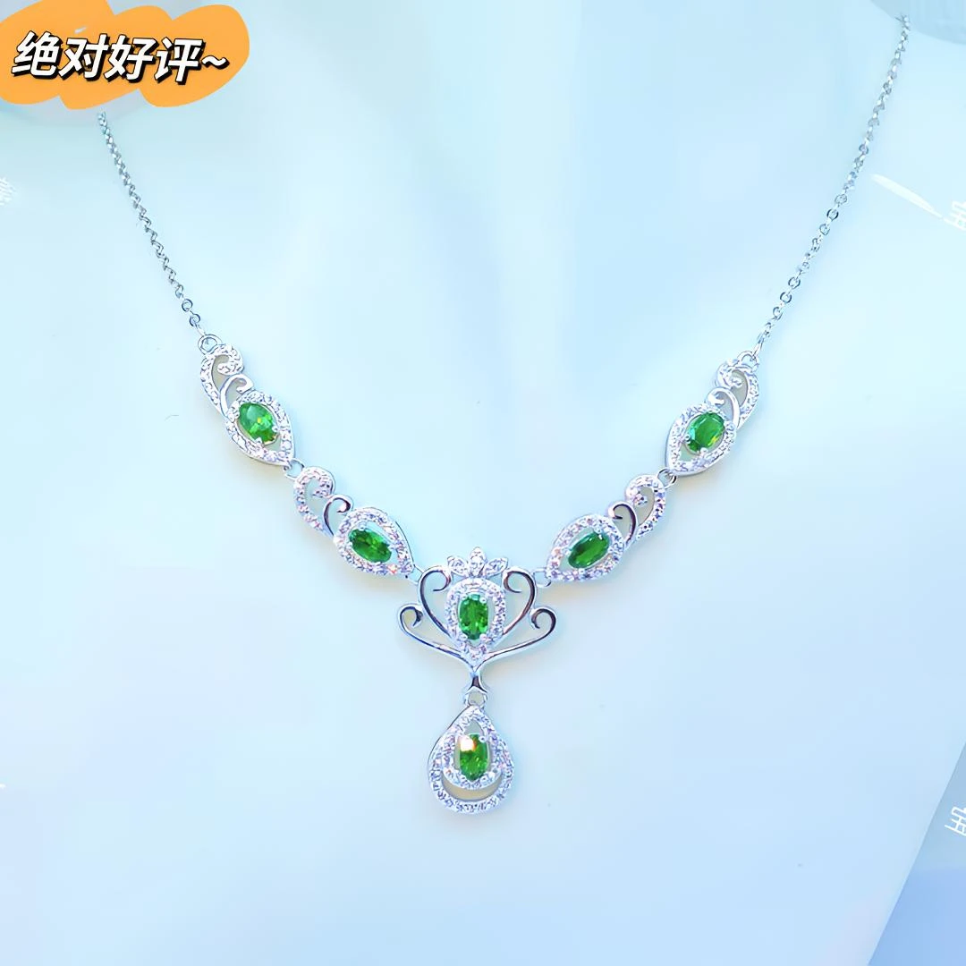 S925纯银天然沙弗莱项链轻奢感高级锁骨链2025新款爆款颈链配饰