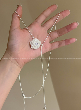 超仙玫瑰花朵抽拉式长项链女轻奢小众高级感锁骨链配饰choker颈链