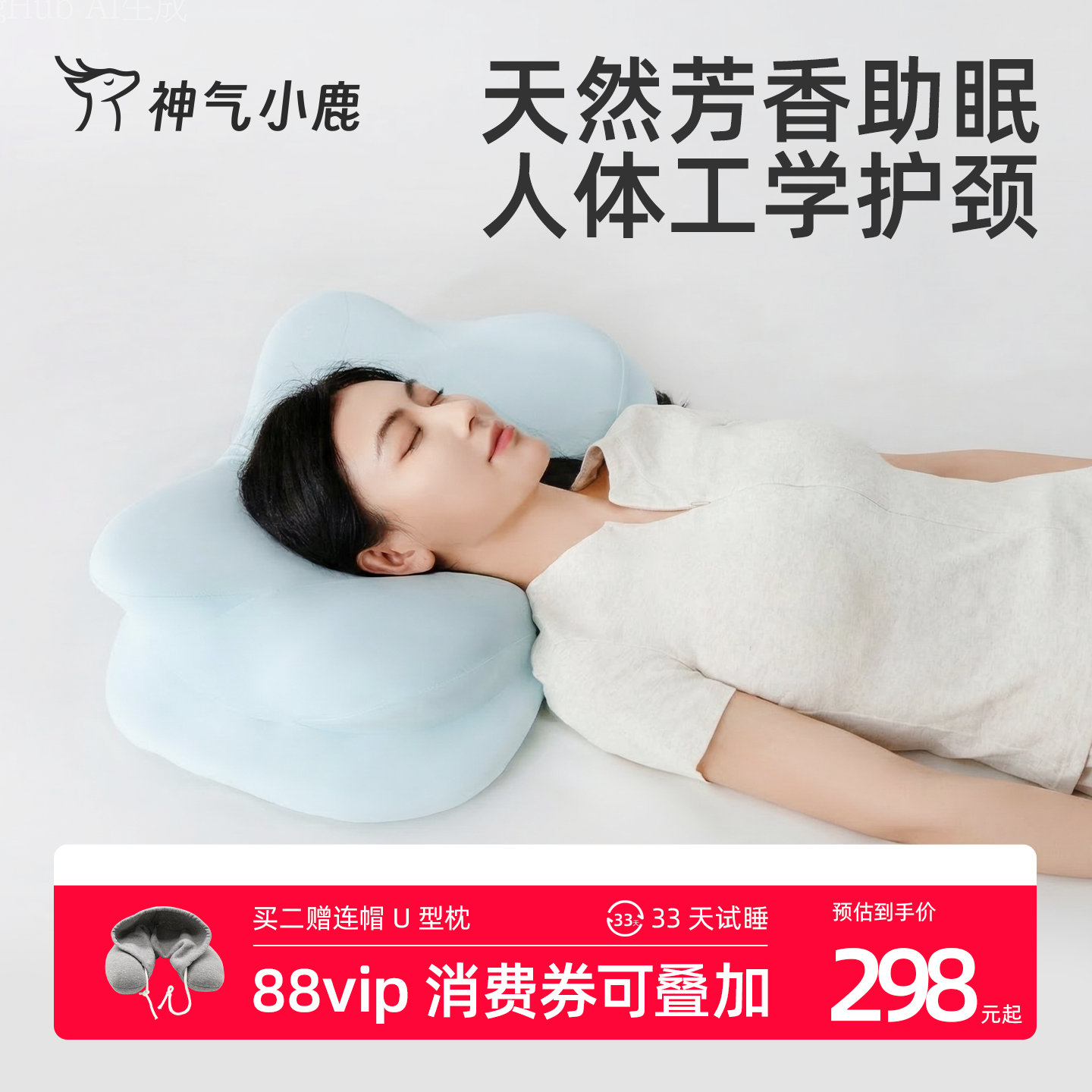 神气小鹿草本工学枕头护颈椎助睡眠侧睡颈椎枕记忆棉护颈云朵枕