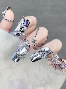 原创精灵冰种仙酷穿戴指甲戒指护甲神器护指套蝴蝶个性美甲开口戒