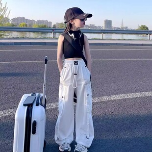 女童时尚套装2025新款工装裤夏季薄款美式裤子高腰爵士舞休闲运动