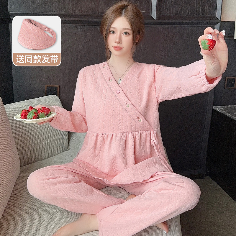 送发带-空气棉月子服孕妇冬天加厚哺乳睡衣秋冬季纯棉产妇家居服