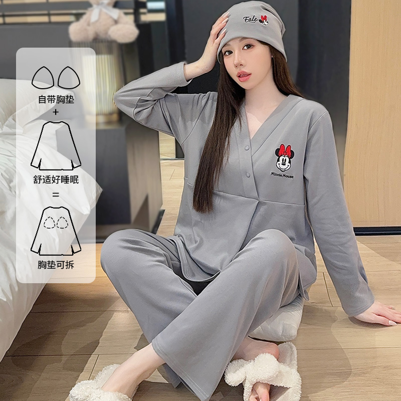 送月帽月子服孕妇冬纯棉哺乳睡衣