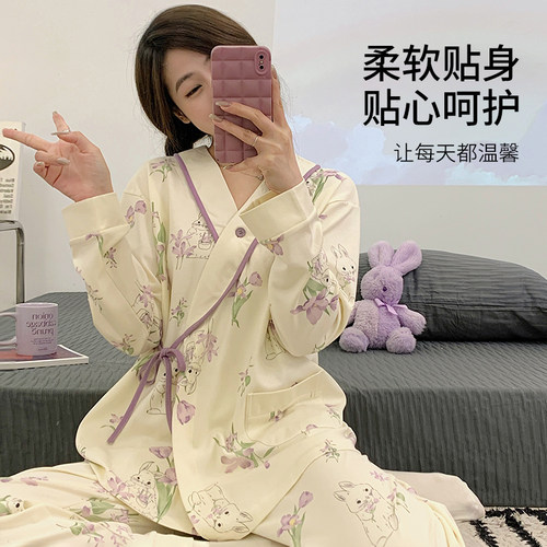 带胸垫月子服6月份夏季产后a类纯棉透气产妇哺乳孕妇睡衣家居服5