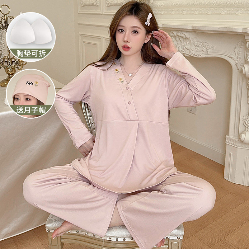 送月子帽-月子服夏天产后纯棉6月份孕妇睡衣夏季外穿产妇哺乳套装