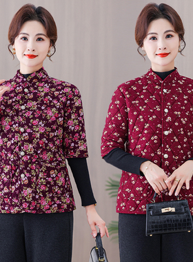 中老年妈妈保暖中袖棉衣加绒加厚女装马甲外套坎肩防寒保暖棉袄潮