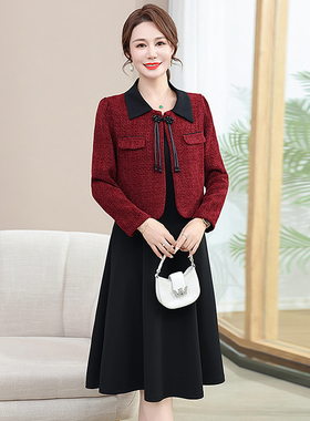 中老年女装春秋季长袖裙子气质两件套洋气妈妈秋装连衣裙高贵套装