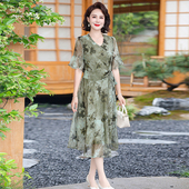 短袖 妈妈装 印花裙子 洋气中老年女夏季 时尚 夏装 气质连衣裙2025新款