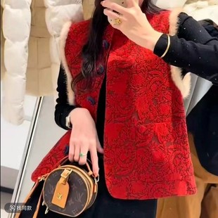 冬季新款新中式红色立领马甲女单排扣加厚保暖国风马甲拜年服外穿